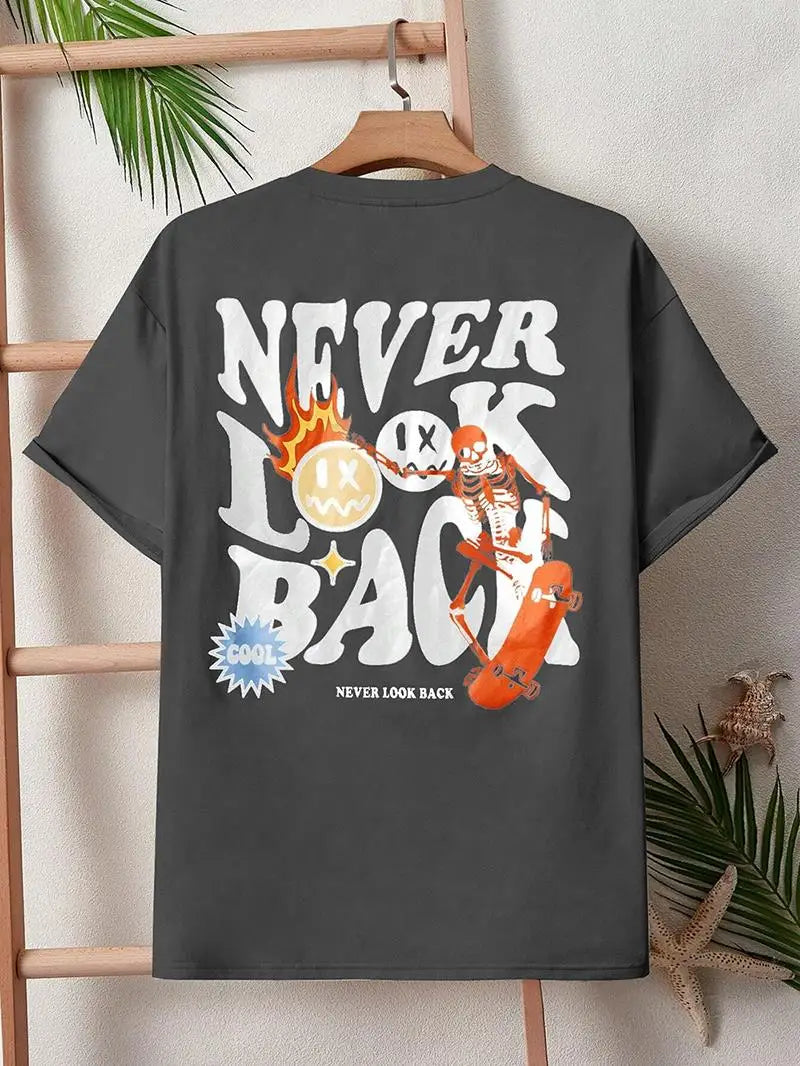 Never Look Back Creative Smile Skull Printing Cartoons Tee